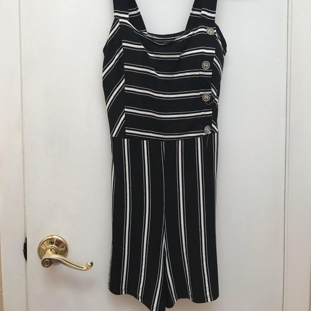 Black and White Horizontally Striped Romper